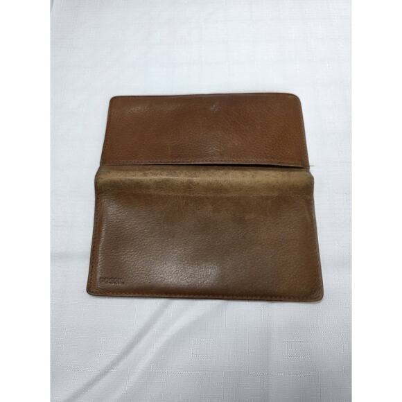 Vintage Fossil Leather Trifold Wallet Camel Brown With Checkbook Cover Slim - Picture 15 of 15